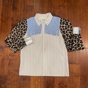 MSGM Striped and leopard top with silver accents